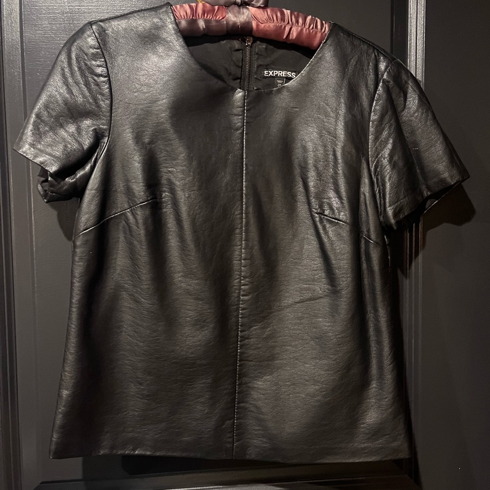 Express Black Faux Leather Blouse